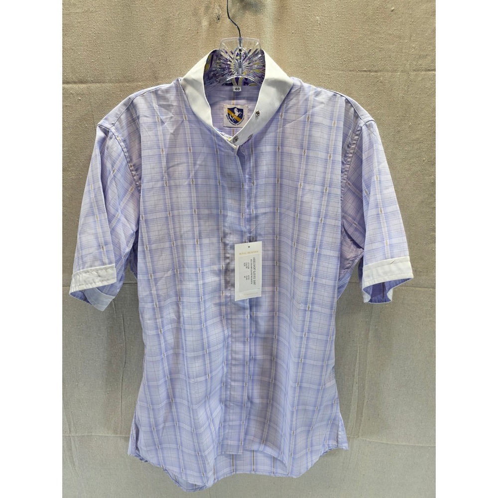 Royal Highness Equestrian Lilac Check‎ Short Sleeve Show Shirt Paisley Collar 40